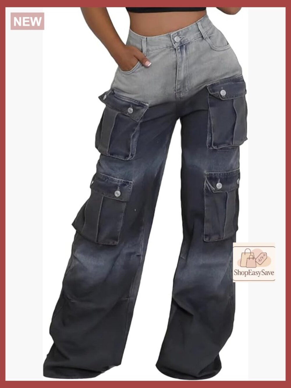 Baggy Cargo Jeans High Waisted Straight Leg Ripped Stretchy Streetwear Denim